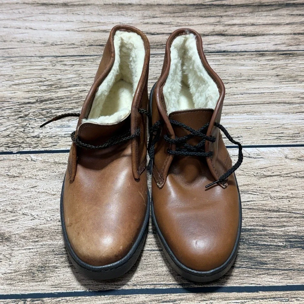 Bates Floaters Chukka Boots Men 10.5M Brown Leather Faux Shearling Lined Desert